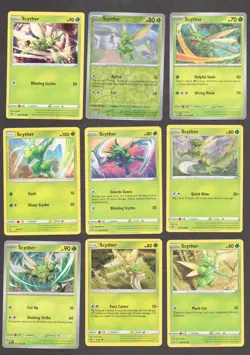 Scyther Pokemon Card Collection Set of 9 English Cards Reverse Holo Grass Type - Image 1