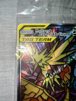 Pokemon TCG Moltres Zapdos Articuno GX SM210 Stained Glass Promo Card Sealed - Image 2