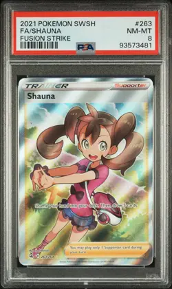 2021 POKEMON SWORD & SHIELD FUSION STRIKE #263 FULL ART/SHAUNA PSA 8 - Image 1