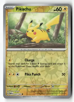 Pikachu 025/165 Common 151 Pokemon Reverse Holo Near Mint - Image 1