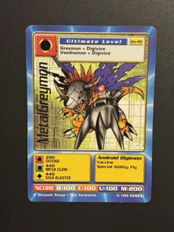 MetalGreymon Digimon CCG Bo-80 Ultimate Android Digimon English Card 1999 Bandai - Image 1