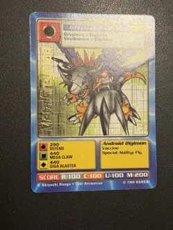 MetalGreymon Digimon CCG Bo-80 Ultimate Android Digimon English Card 1999 Bandai - Image 3