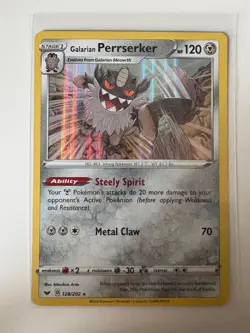 Galarian Perrserker 128/202 Holo Rare Sword & Shield Pokemon Holo Near Mint - Image 1