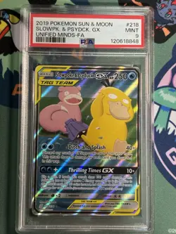 Pokemon 2019 Slowpoke & Psyduck GX 218/236 Full Art Unified Minds PSA 9 - Image 1