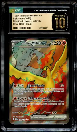 CGC 10 PRISTINE Team Rocket's Moltres Ex 208/182 HOLO FULL ART Pokemon Card 077 - Image 2