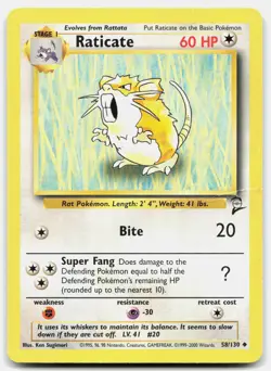 Raticate Uncommon Base Set 2 58/130 DMG Pokemon - Image 1