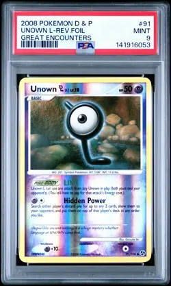 2008 POKEMON DIAMOND & PEARL GREAT ENCOUNTERS #91 UNOWN L-REVERSE FOIL PSA 9 - Image 1