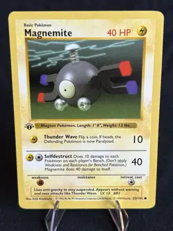 Magnemite 53/102 Base Set 1st Edition Shadowless Pokemon TCG LP - Image 1