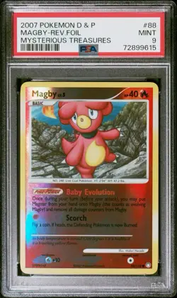 2007 POKEMON DIAMOND & PEARL MYSTERIOUS TREASURES #88 MAGBY-REVERSE PSA 9 - Image 1