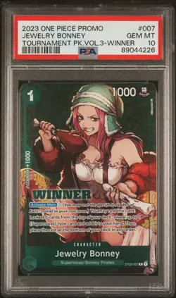 2023 ONE PIECE PROMOS TOURNAMENT PACK VOL.3-WINNER #007 JEWELRY BONNEY PSA 10 - Image 1
