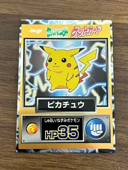 Pikachus Meiji 1998 HP 35 Get Card Japanese Pokemon Vintage - Image 1