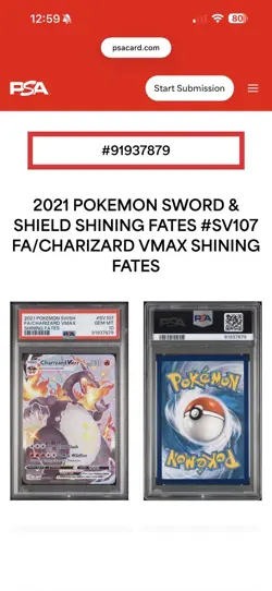 PSA 10 Charizard Vmax SV107/SV122 Shining Fates Holo Graded Pokemon Card - Image 3