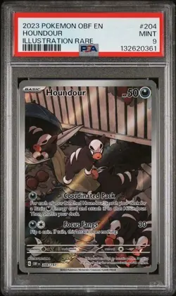 🔥2023 POKEMON OBF EN-OBSIDIAN FLAMES ILLUSTRATION RARE #204 HOUNDOUR PSA 9!🔥 - Image 1