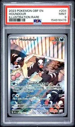 2023 POKEMON OBF EN-OBSIDIAN FLAMES ILLUSTRATION RARE #204 HOUNDOUR PSA 9 - Image 1