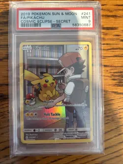 Pokemon Pikachu TCG Secret Rare Card 241/236 Sun Moon Cosmic Eclipse PSA 9 - Image 1