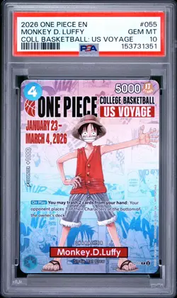 2026 ONE PIECE COLLEGE BASKETBALL: US VOYAGE PROMOS #055 MONKEY D. LUFFY PSA 10 - Image 1
