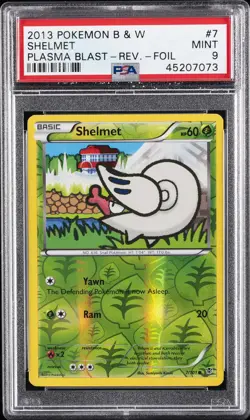 2013 POKEMON BLACK & WHITE PLASMA BLAST #7 SHELMET-REVERSE FOIL PSA 9 - Image 1