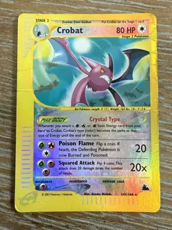 Crobat CRYSTAL 147/144 Skyridge Reverse Holo Secret Rare Pokemon TCG Heavy Play - Image 1
