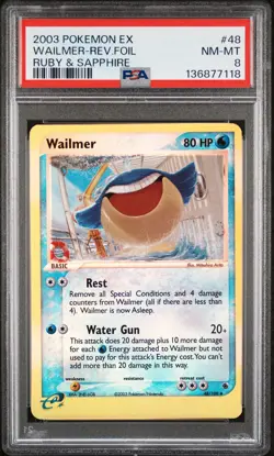 2003 POKEMON EX RUBY & SAPPHIRE #48 WAILMER-REVERSE FOIL PSA 8 - Image 1