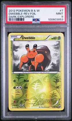 PSA 9 Mint 2012 POKEMON Black & White DARK EXPLORERS 7 Dwebble REVERSE FOIL - Image 1