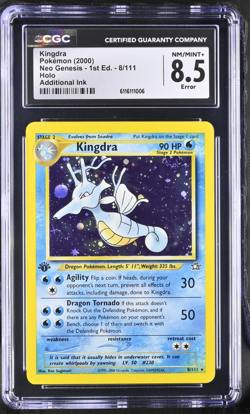 CGC 8.5 Pokemon Neo Genesis 1st Ed. Kingdra Holo Additional Ink Error - Image 1