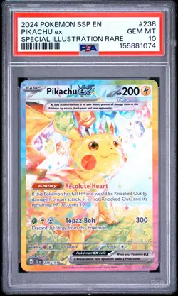 2024 POKEMON SSP EN-SURGING SPARKS SPECIAL ILLUSTRATION RARE PIKACHU EX PSA 10 - Image 1