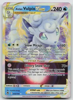 Alolan Vulpix VSTAR 034/195 Holo VSTAR Rare Silver Tempest Pokemon Holo NM - Image 1