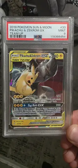 2019 Pikachu & Zekrom GX 33/181 Holo PSA 9 Pokemon Sun & Moon Team UP - Image 1