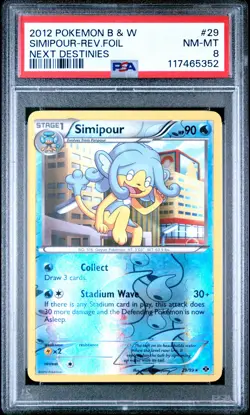 2012 POKEMON BLACK & WHITE NEXT DESTINIES #29 SIMIPOUR-REVERSE FOIL PSA 8 - Image 1