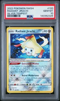 PSA 10 Radiant Jirachi Holo Rare SILVER TEMPEST 120/195 Graded Pokemon Card - Image 1