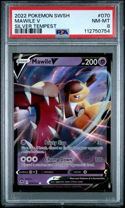 2022 POKEMON SWORD & SHIELD SILVER TEMPEST #070 MAWILE V PSA 8 - Image 1