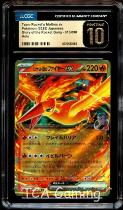 CGC 10 PRISTINE Team Rocket's Moltres Ex 015/098 HOLO Japanese Pokemon Card 068 - Image 1