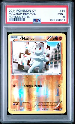 2014 POKEMON XY FURIOUS FISTS #44 MACHOP-REVERSE FOIL PSA 9 - Image 1