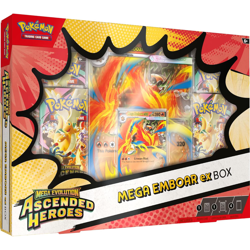 Pokemon TCG Ascended Heroes MEGA EMBOAR Ex Box FACTORY SEALED NEW 4 PACKS! - Image 1