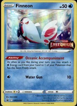 Pokemon Finneon SWSH240 Stamped Prerelease Lost Origin Black Star Promo Holo - Image 1