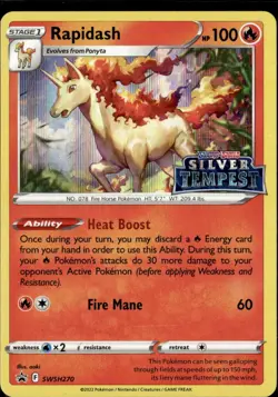 Pokemon Rapidash SWSH270 Stamped Prerelease Silver Tempest Black Star Holo - Image 1