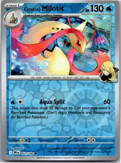 Cynthia's Milotic 053/182 Uncommon Destined Rivals Pokemon Reverse Holo NM - Image 1