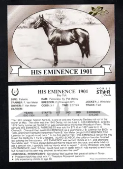 His Eminence 1901 Kentucky Derby Winner 1990 Horse Star Cards Gold Foil Rare! - Image 1