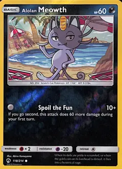 Alolan Meowth 118 Common Pokemon Lost Thunder 214 Reverse Holo 2018 - Image 1