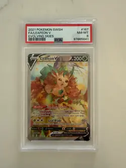 2021 POKEMON EVOLVING SKIES #167 FULL ART/LEAFEON V PSA 8 - Image 1
