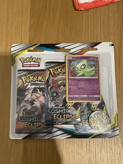 Pokemon TCG Cosmic Eclipse Triple 3 Blister Pack with Celebi Sun Moon - Image 1