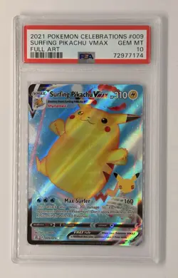 Pokemon TCG Surfing Pikachu VMAX Celebrations 009/025 Holo Ultra Rare PSA 10 - Image 1