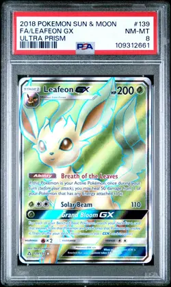 2018 POKEMON SUN & MOON ULTRA PRISM #139 FULL ART/LEAFEON GX PSA 8 - Image 1