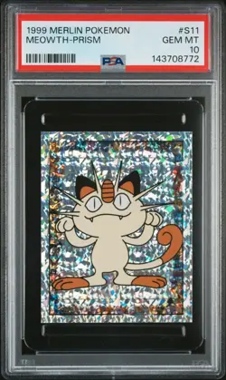 PSA 10 GEM MINT 1999 MERLIN POKEMON S11 MEOWTH-PRISM - Image 1