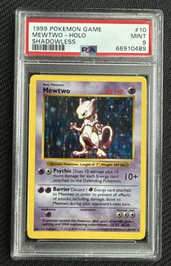 Pokemon TCG 1999 Mewtwo Holo Shadowless Base Set #10 PSA 9 Graded Card - Image 1