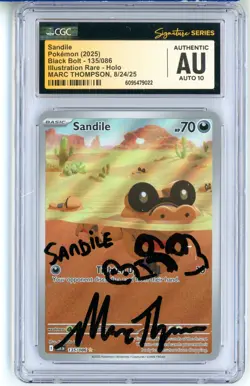CGC Auto 10 Marc Thompson Pokemon Sandile 135/086 Sv Black Bolt Holo w/Doodle - Image 1