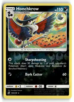 Honchkrow 130/236 Rare Unified Minds Pokemon Reverse Holo Lightly Played - Image 1