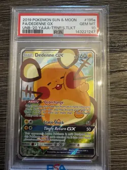 2019 Pokemon Sun And Moon Fa Dedenne Gx Trainer Tool Kit Promo 195a/214 Psa 10 - Image 1