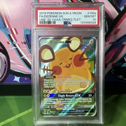 Pokemon Sun and Moon Dedenne GX 195a/214 Ultra Rare Holo Foil Full Art PSA 10 - Image 1