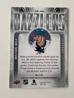 2025-26 Upper Deck Michael Misa San Jose Sharks Dazzlers Blue (#DZ-140) - Image 2